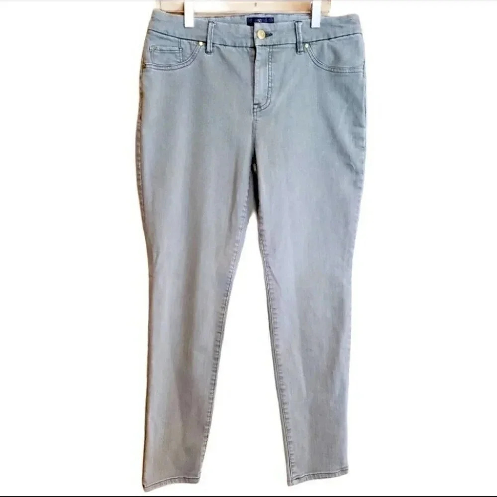 Chico's So Slimming Girlfriend Jeans 1 Petite Gray‎ Stretch Denim Mid Rise
